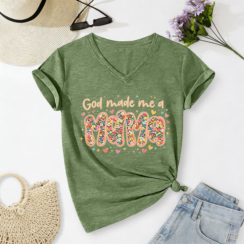 Christianartworkshop T-shirt décontracté à col en V « Dieu m'a fait maman » - Vert olive - 2XL - image 2