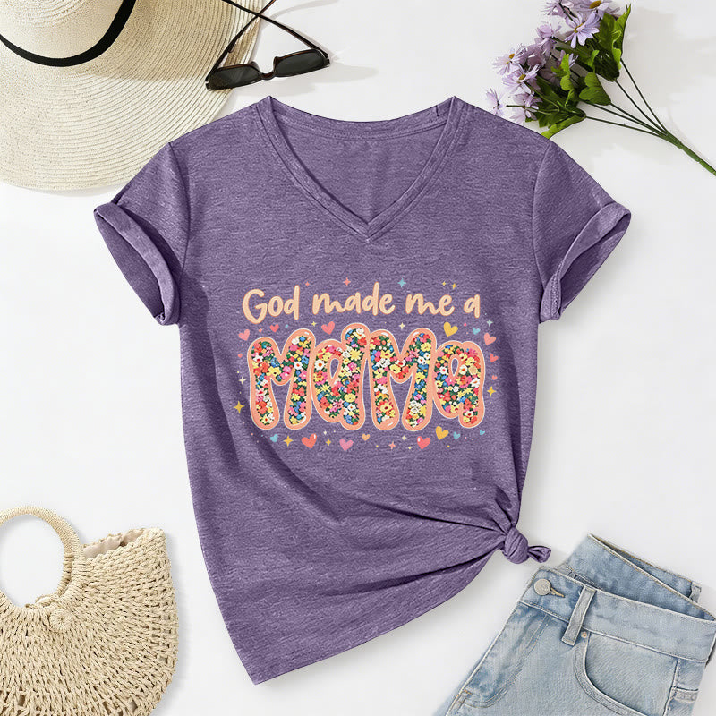 Christianartworkshop T-shirt décontracté à col en V « Dieu m'a fait maman » - Violet - 2XL - image 16