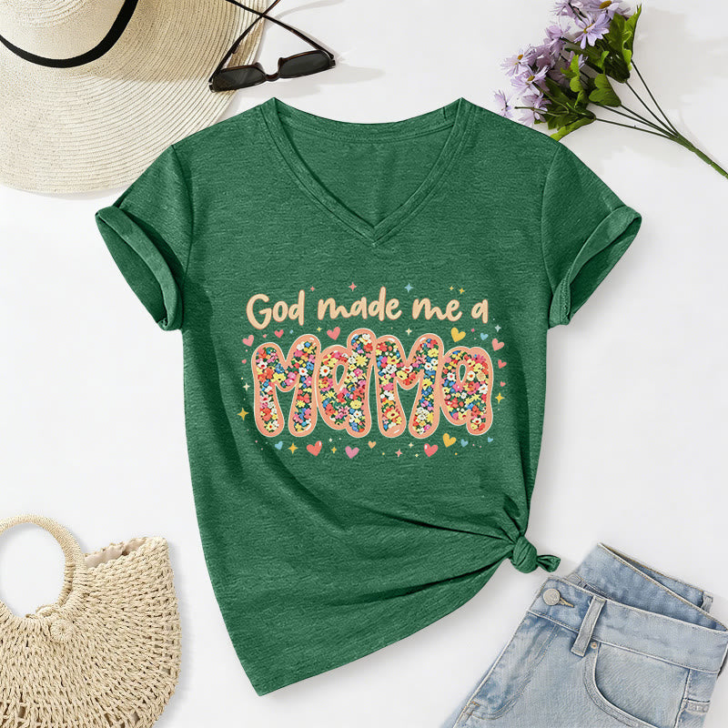 Christianartworkshop T-shirt décontracté à col en V « Dieu m'a fait maman » - Vert foncé - 2XL - image 14