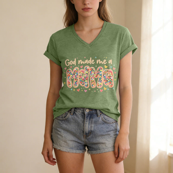 Christianartworkshop T-shirt décontracté à col en V « Dieu m'a fait maman » - image 3