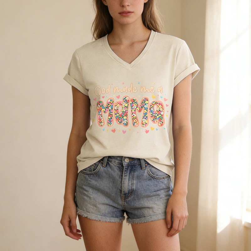 Christianartworkshop T-shirt décontracté à col en V « Dieu m'a fait maman » - image 7