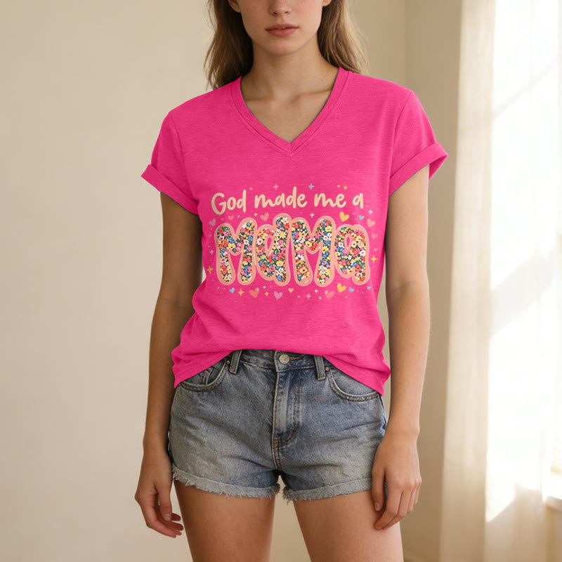 Christianartworkshop T-shirt décontracté à col en V « Dieu m'a fait maman » - image 25