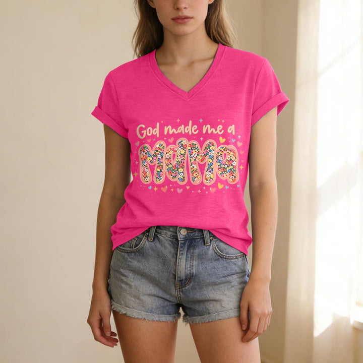 Christianartworkshop T-shirt décontracté à col en V « Dieu m'a fait maman » - image 25