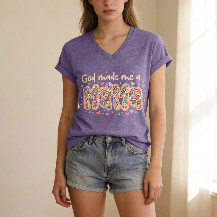 Christianartworkshop T-shirt décontracté à col en V « Dieu m'a fait maman » - image 17