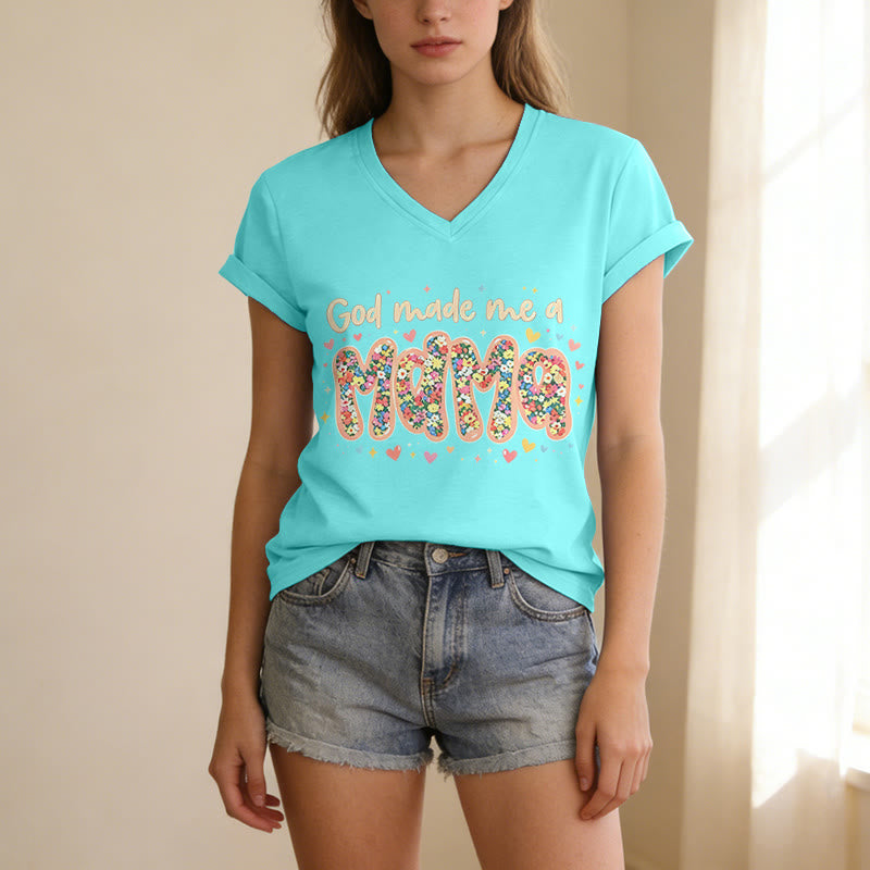 Christianartworkshop T-shirt décontracté à col en V « Dieu m'a fait maman » - image 1