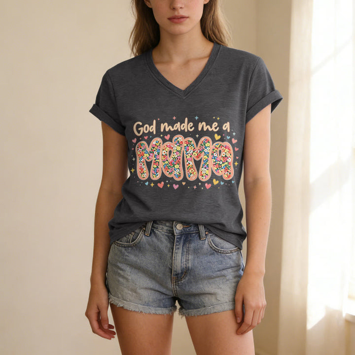 Christianartworkshop T-shirt décontracté à col en V « Dieu m'a fait maman » - image 21