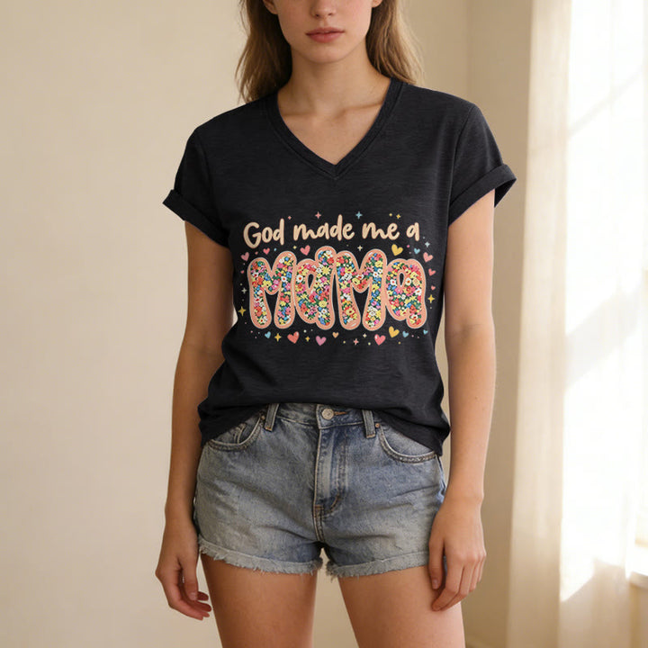 Christianartworkshop T-shirt décontracté à col en V « Dieu m'a fait maman » - image 13