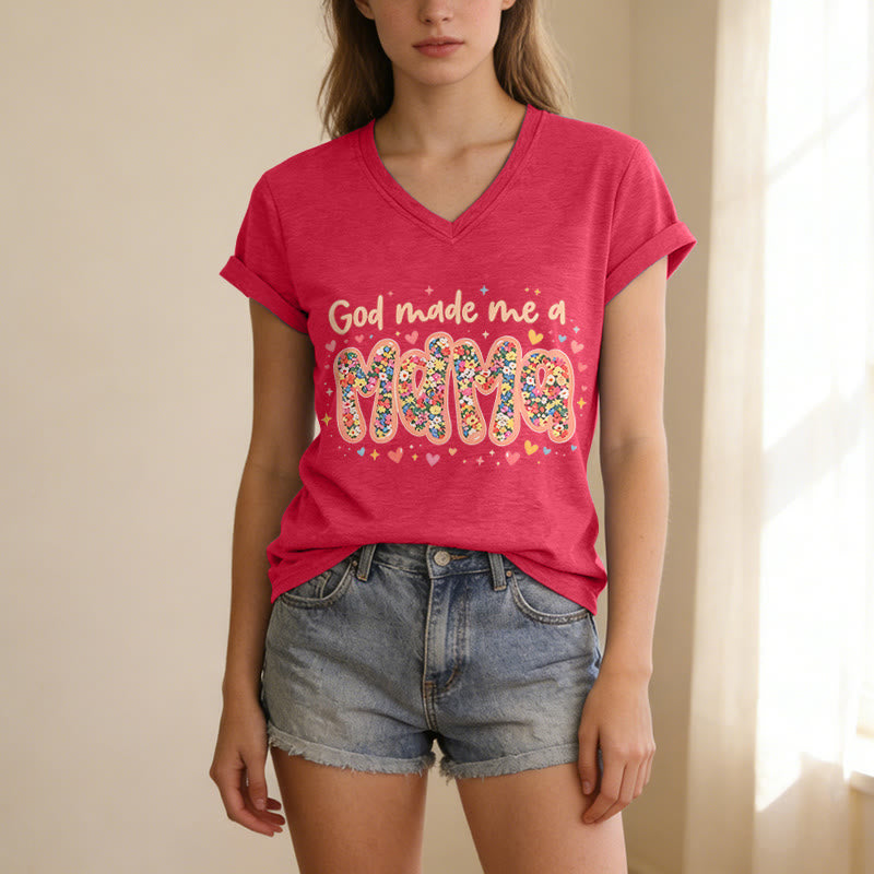 Christianartworkshop T-shirt décontracté à col en V « Dieu m'a fait maman » - image 23