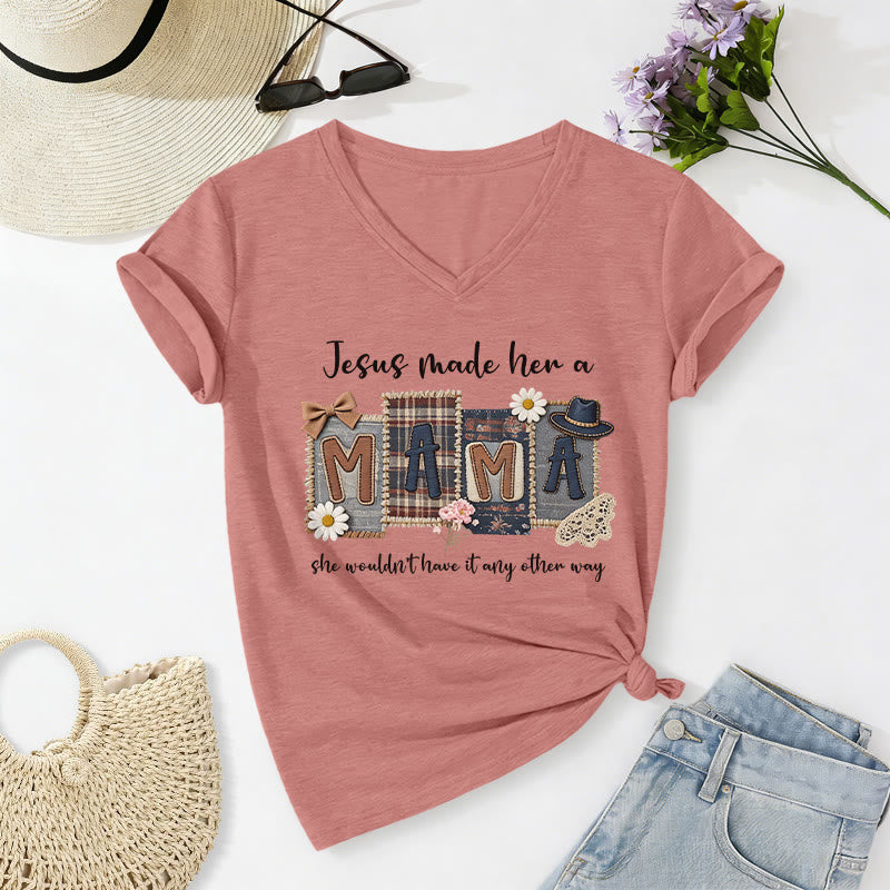 Christianartworkshop T-shirt décontracté à col en V avec motif graphique « Jésus l'a faite maman » - Rose clair - 2XL - image 12