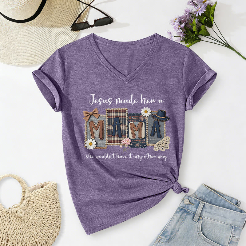 Christianartworkshop T-shirt décontracté à col en V avec motif graphique « Jésus l'a faite maman » - Violet - 2XL - image 18