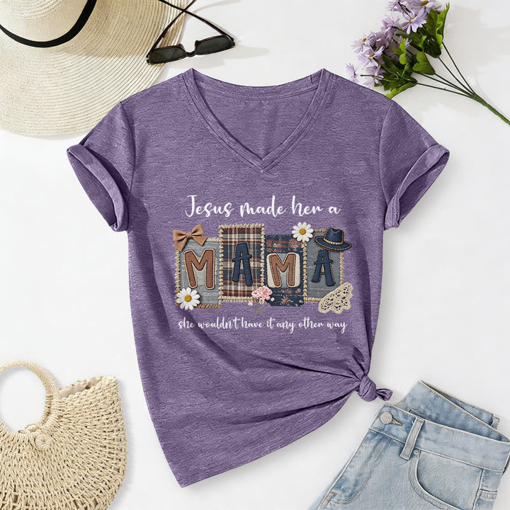 Christianartworkshop T-shirt décontracté à col en V avec motif graphique « Jésus l'a faite maman » - Violet - 2XL - image 18