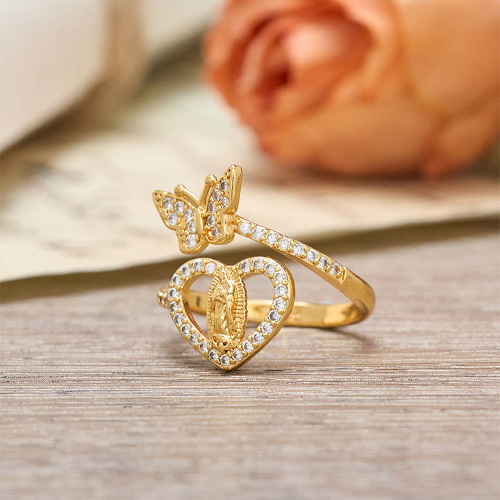 Christianartworkshop Bague Notre-Dame à double motif papillon et cœur : symbole d’amour sacré et de grâce - image 4