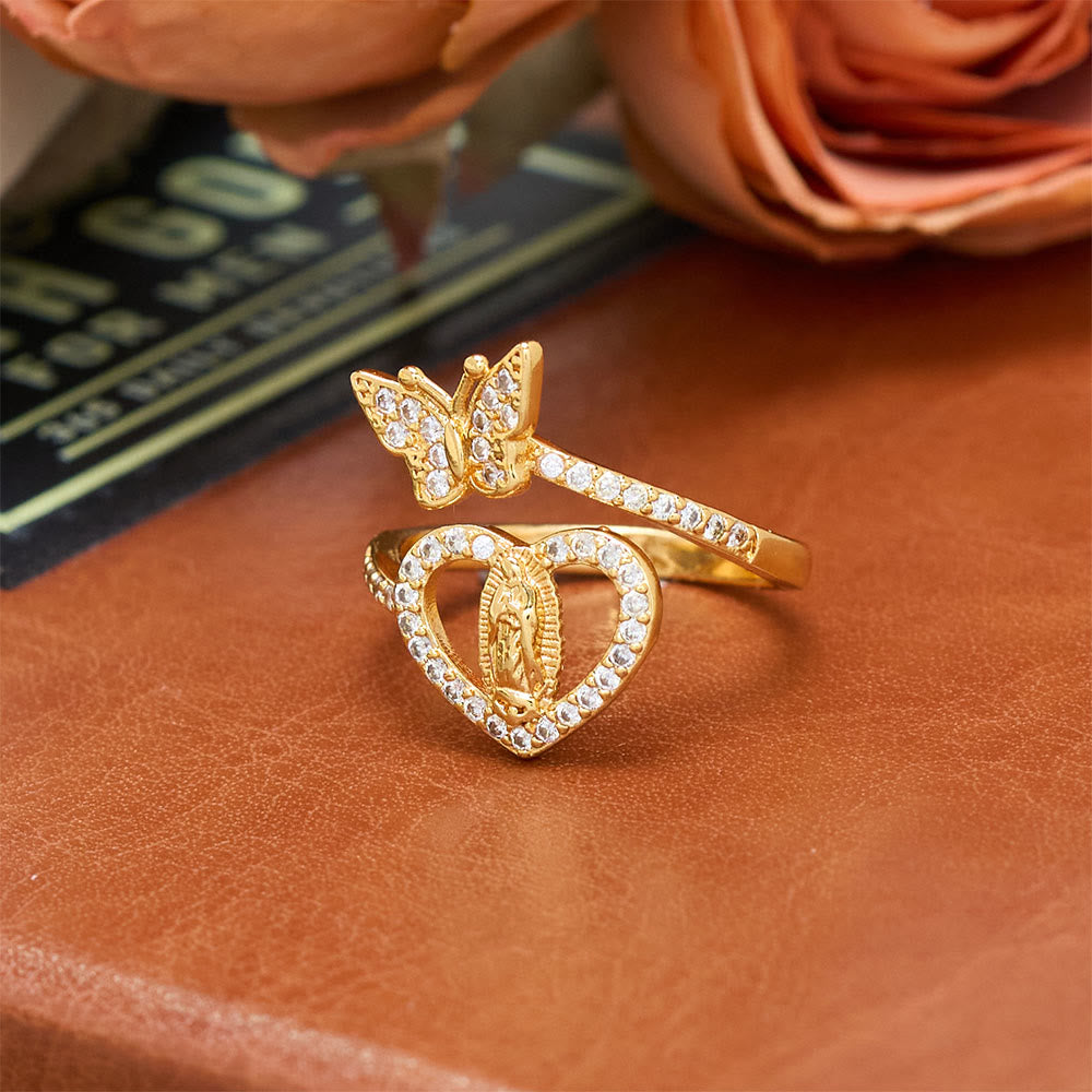 Christianartworkshop Bague Notre-Dame à double motif papillon et cœur : symbole d’amour sacré et de grâce - image 2