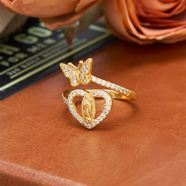 Christianartworkshop Bague Notre-Dame à double motif papillon et cœur : symbole d’amour sacré et de grâce - image 2