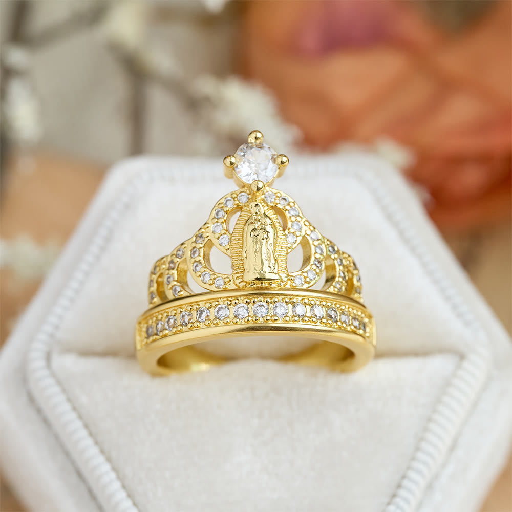 Christianartworkshop Bague Notre-Dame en zircon, ornée d'une couronne : symbole sacré de la grâce céleste - Couronne et Notre-Dame (Convient aux tailles américaines 8 à 10) - image 0
