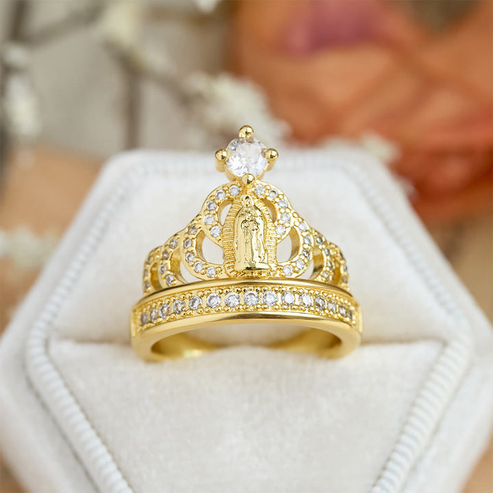 Christianartworkshop Bague Notre-Dame en zircon, ornée d'une couronne : symbole sacré de la grâce céleste - Couronne et Notre-Dame (Convient aux tailles américaines 8 à 10) - image 0