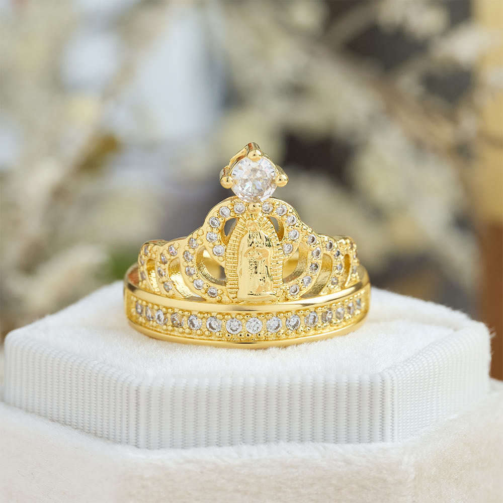 Christianartworkshop Bague Notre-Dame en zircon, ornée d'une couronne : symbole sacré de la grâce céleste - image 1