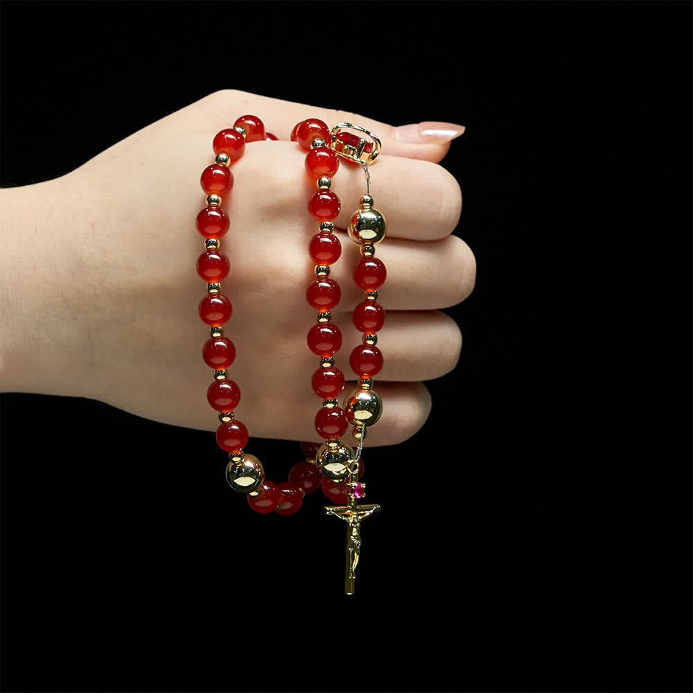 Christianartworkshop Chapelet du Sacré-Cœur de l'Amour Divin avec élégant verre rouge et crucifix doré - image 1