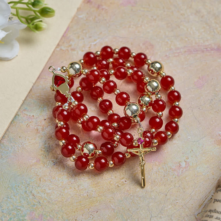 Christianartworkshop Chapelet du Sacré-Cœur de l'Amour Divin avec élégant verre rouge et crucifix doré - image 3