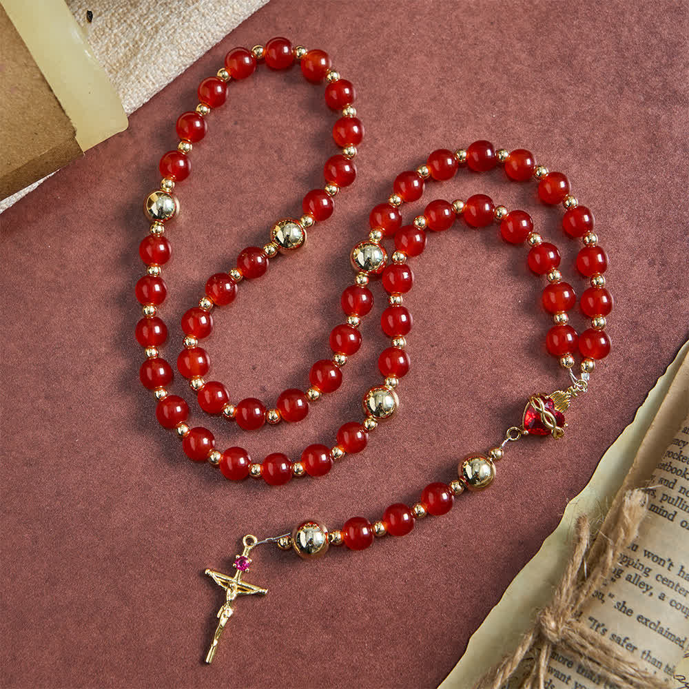 Christianartworkshop Chapelet du Sacré-Cœur de l'Amour Divin avec élégant verre rouge et crucifix doré - image 5