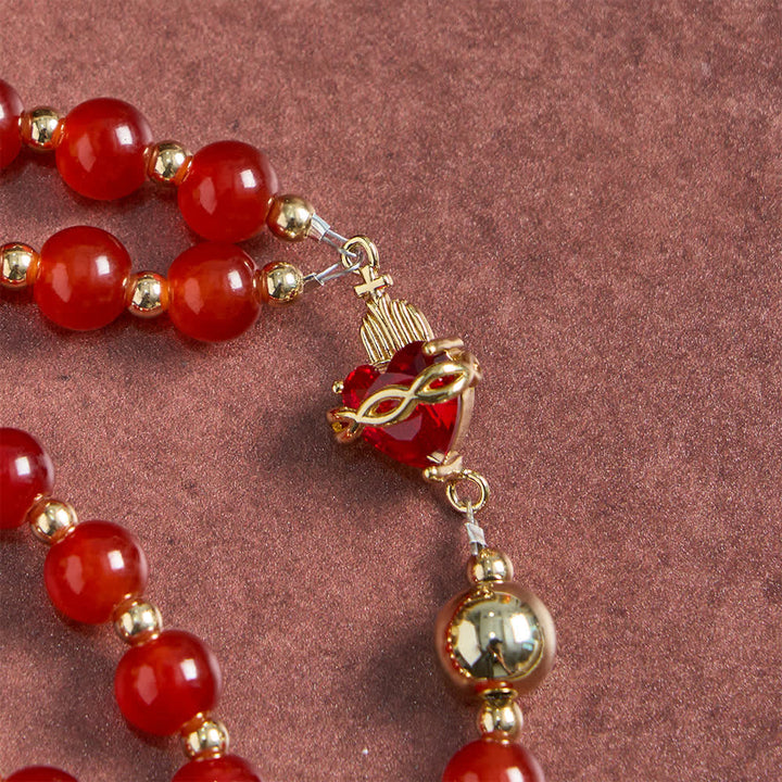 Christianartworkshop Chapelet du Sacré-Cœur de l'Amour Divin avec élégant verre rouge et crucifix doré - image 7