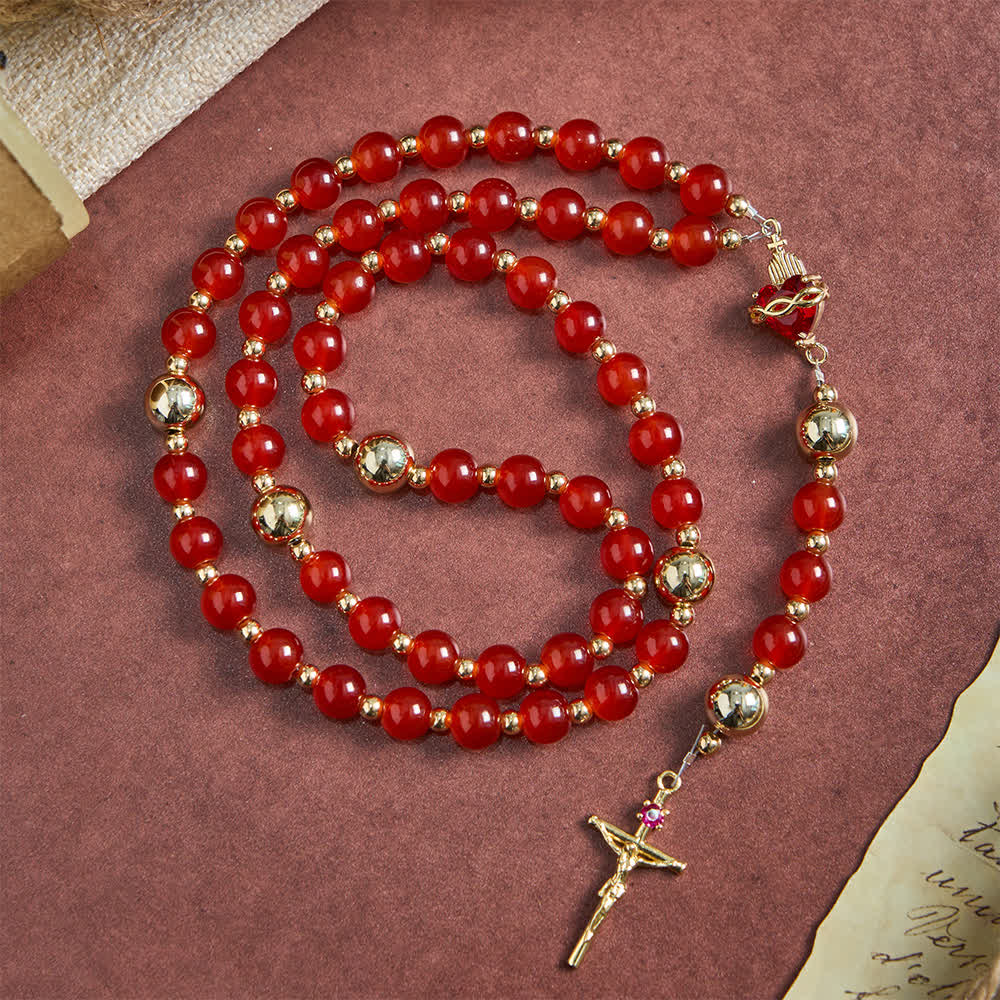Christianartworkshop Chapelet du Sacré-Cœur de l'Amour Divin avec élégant verre rouge et crucifix doré - image 4