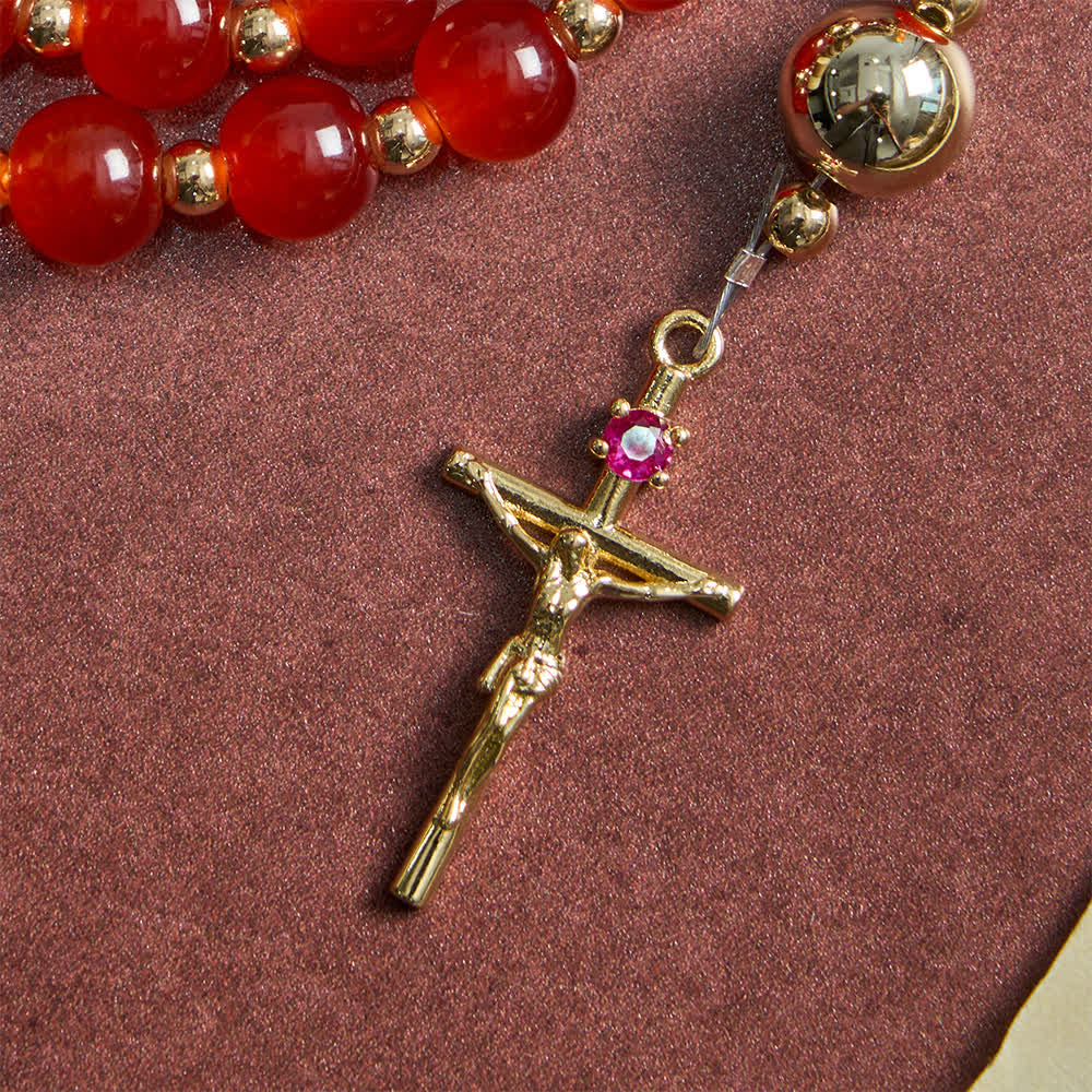 Christianartworkshop Chapelet du Sacré-Cœur de l'Amour Divin avec élégant verre rouge et crucifix doré - image 8