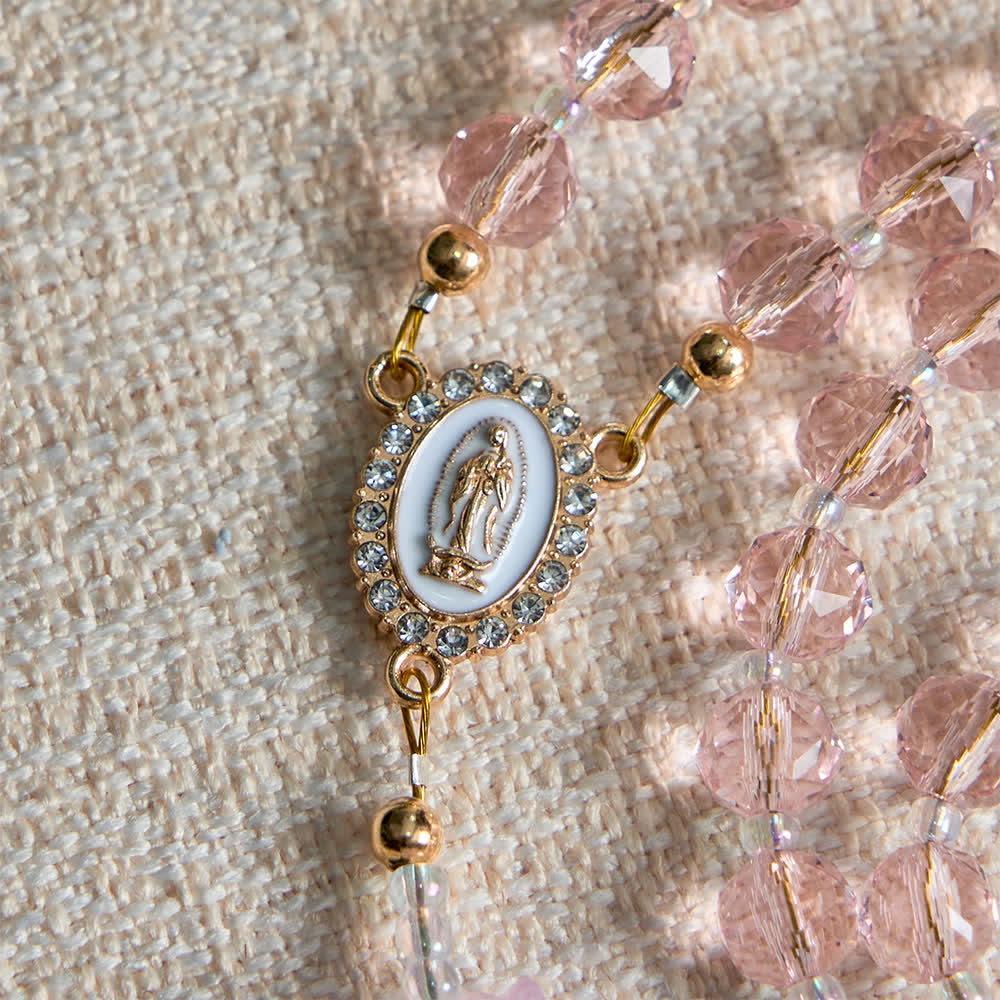 Christianartworkshop Chapelet de dévotion au muguet orné de motifs de la Vierge Marie et de perles roses - image 6