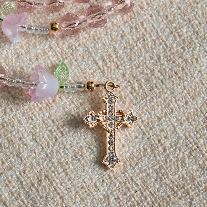 Christianartworkshop Chapelet de dévotion au muguet orné de motifs de la Vierge Marie et de perles roses - image 8