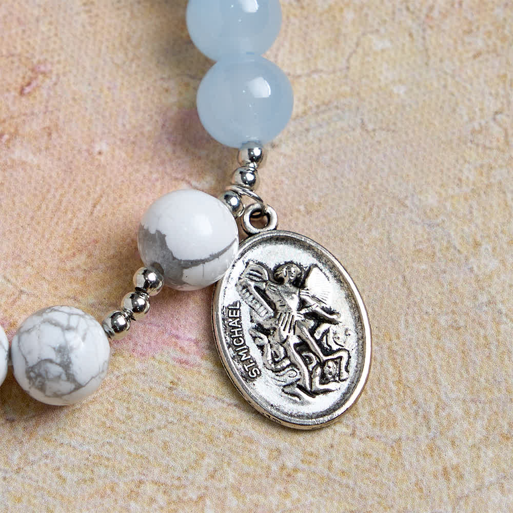 Christianartworkshop Bracelet Saint Michel en howlite naturelle : bleu clair et rose, double protection spirituelle - image 14
