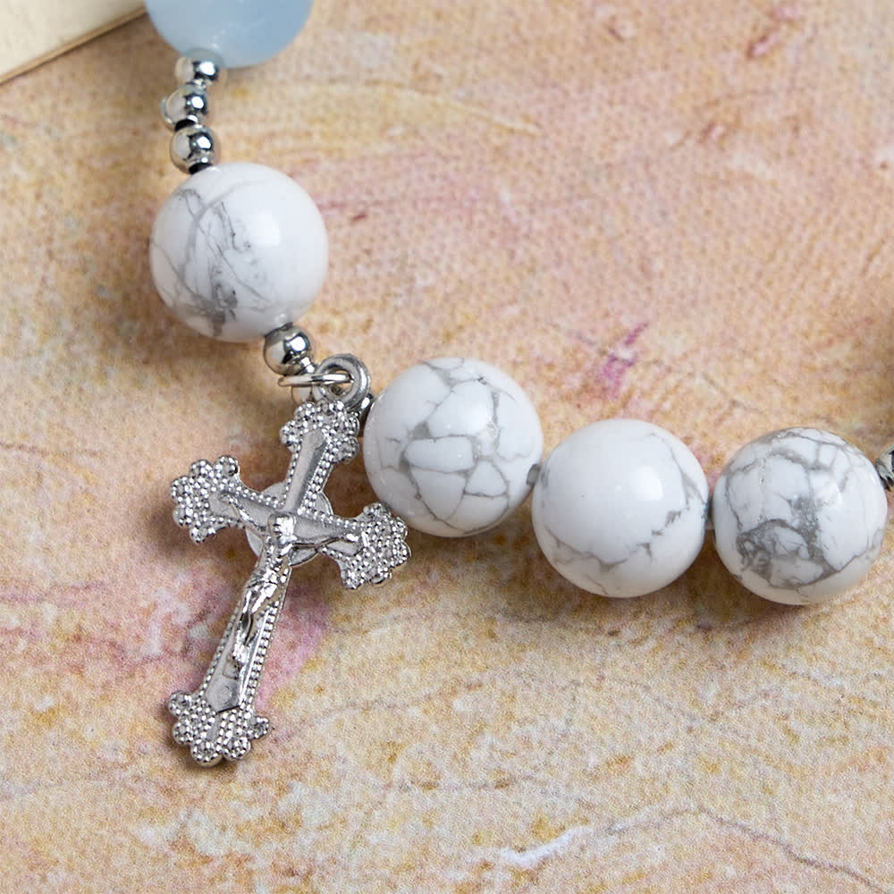 Christianartworkshop Bracelet Saint Michel en howlite naturelle : bleu clair et rose, double protection spirituelle - image 15
