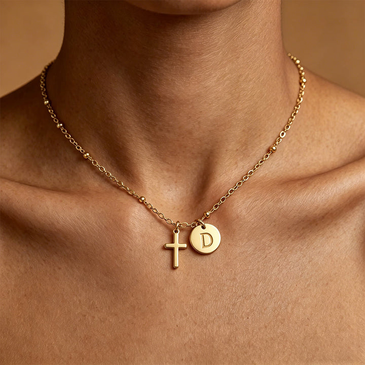 Christianartworkshop Collier pendentif disque et croix avec initiale : symbole intemporel de la foi personnelle - D - image 4