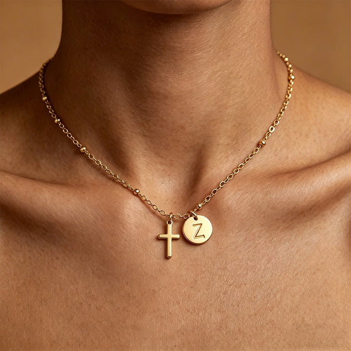 Christianartworkshop Collier pendentif disque et croix avec initiale : symbole intemporel de la foi personnelle - Z - image 26