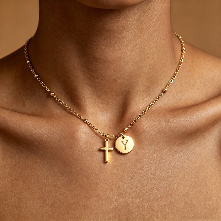 Christianartworkshop Collier pendentif disque et croix avec initiale : symbole intemporel de la foi personnelle - Y - image 25