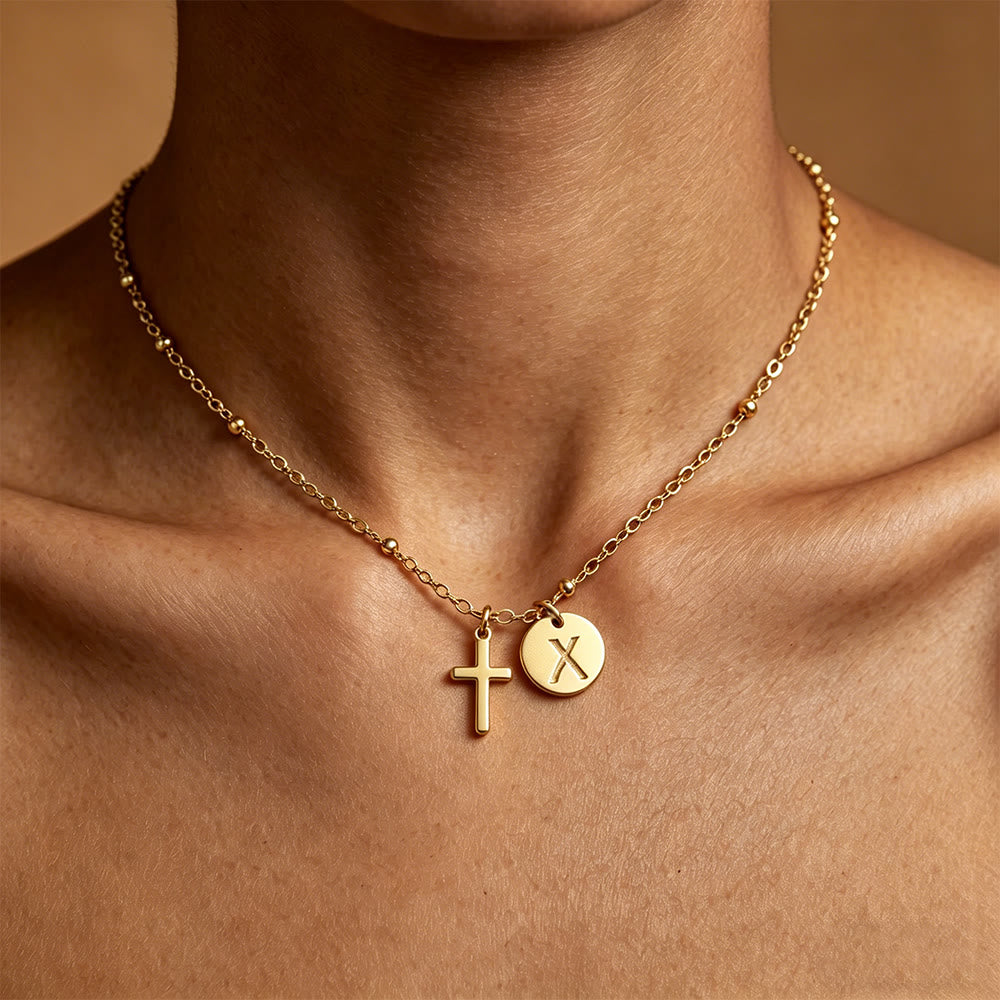 Christianartworkshop Collier pendentif disque et croix avec initiale : symbole intemporel de la foi personnelle - X - image 24