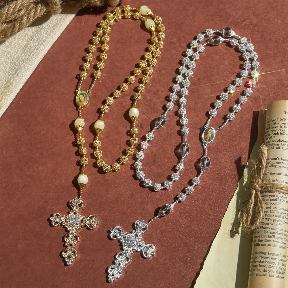 Chapelet de luxe Christianartworkshop en perles dorées scintillantes avec Notre-Dame de Grâce - image 2