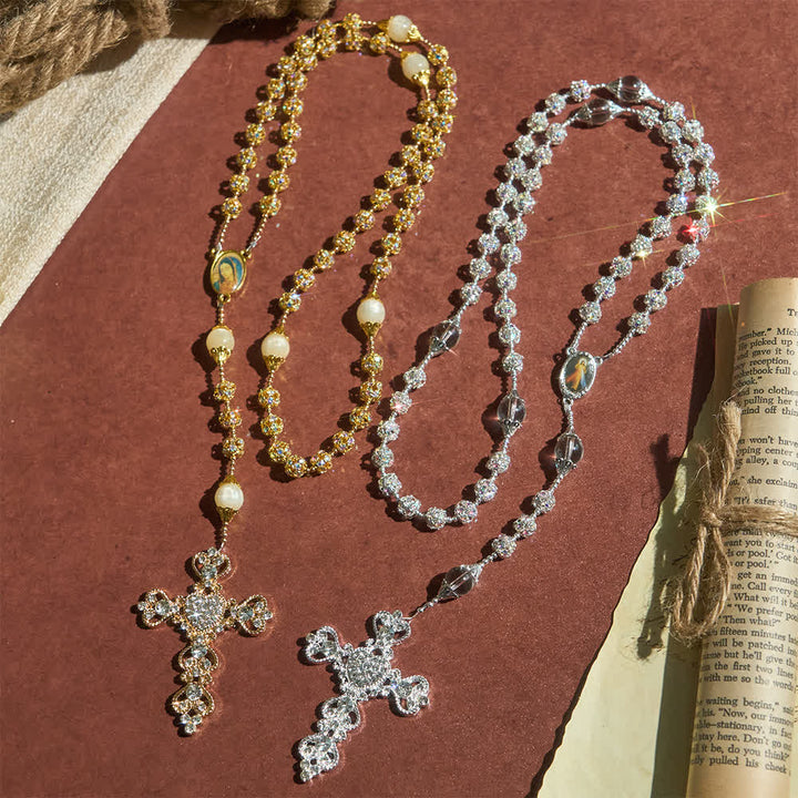 Chapelet de luxe Christianartworkshop en perles dorées scintillantes avec Notre-Dame de Grâce - image 2