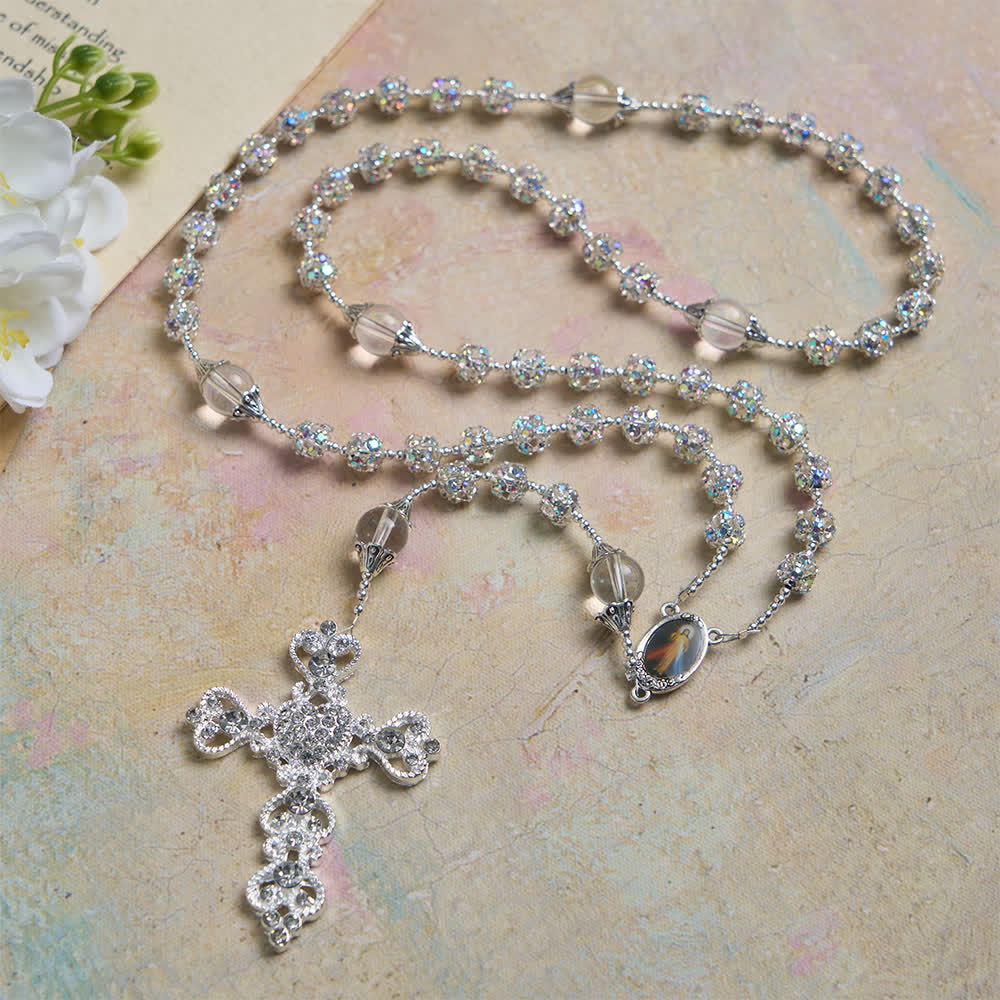 Chapelet de luxe Christianartworkshop en perles dorées scintillantes avec Notre-Dame de Grâce - Argent - image 10
