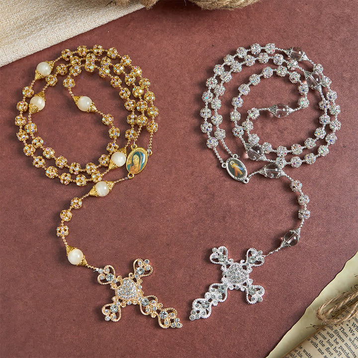Chapelet de luxe Christianartworkshop en perles dorées scintillantes avec Notre-Dame de Grâce - image 1
