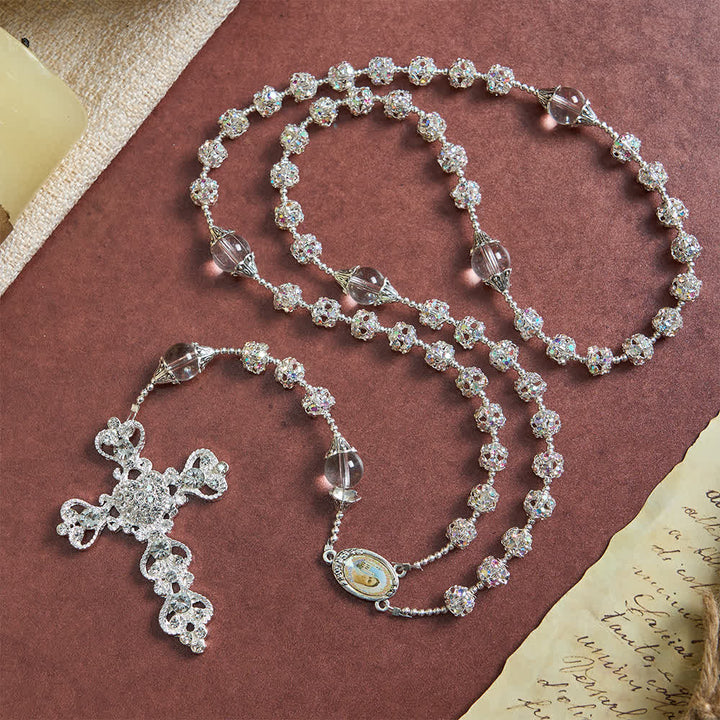 Chapelet de luxe Christianartworkshop en perles dorées scintillantes avec Notre-Dame de Grâce - image 11