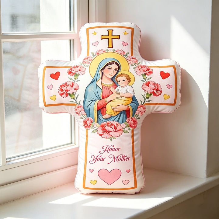 Christianartworkshop Coussin croix Madonna à motif de cœur floral : Coussin décoratif chaleureux inspiré par la foi - image 5