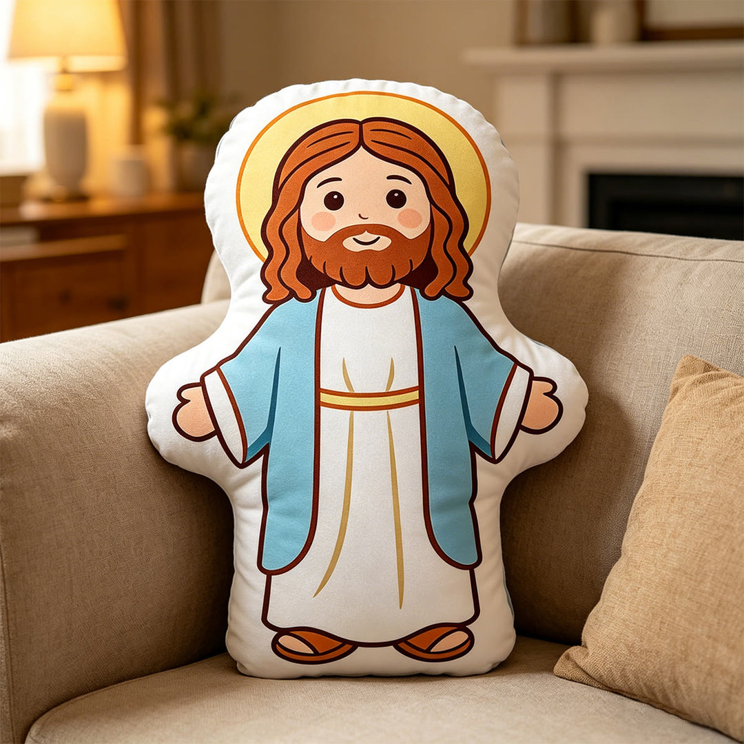 Christianartworkshop Coussin à l'effigie de la Sainte Figure aux bras ouverts : Emblème intemporel de chaleur divine et d'amour éternel - 24" (60 cm) - image 0