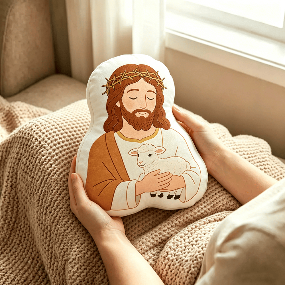 Christianartworkshop Coussin à l'effigie du Bon Berger et de sa couronne d'épines : symbole de tendresse et de bienveillance - image 1