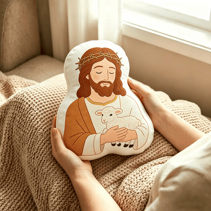 Christianartworkshop Coussin à l'effigie du Bon Berger et de sa couronne d'épines : symbole de tendresse et de bienveillance - image 1