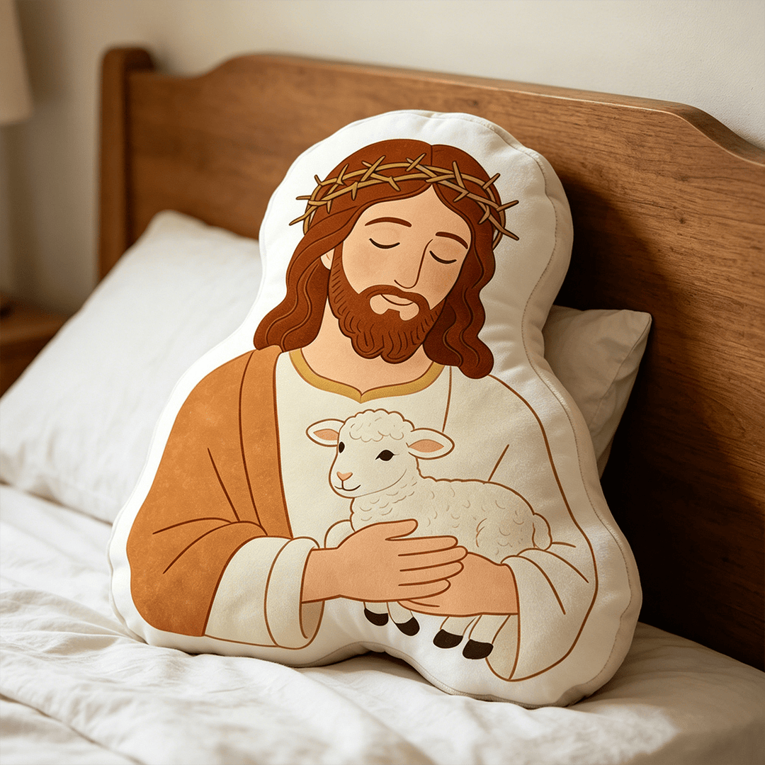 Christianartworkshop Coussin à l'effigie du Bon Berger et de sa couronne d'épines : symbole de tendresse et de bienveillance - image 2