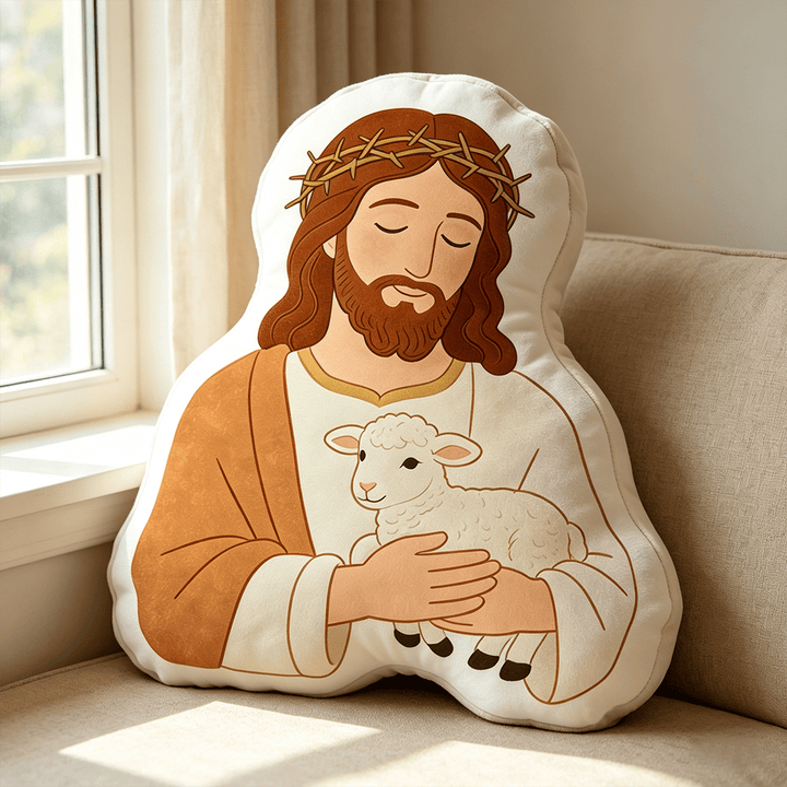 Christianartworkshop Coussin à l'effigie du Bon Berger et de sa couronne d'épines : symbole de tendresse et de bienveillance - 24" (60 cm) - image 0