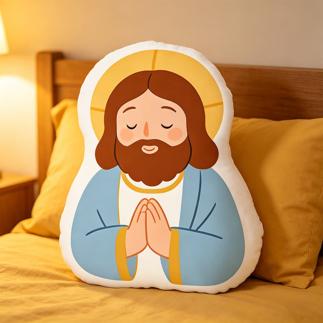Christianartworkshop Coussin Halo Notre-Dame tenant l'agneau : emblème de tendresse maternelle et de douce bénédiction - image 6