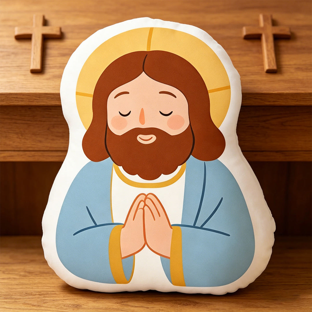 Christianartworkshop Coussin Halo Notre-Dame tenant l'agneau : emblème de tendresse maternelle et de douce bénédiction - 24" (60 cm) - Bleu - image 5