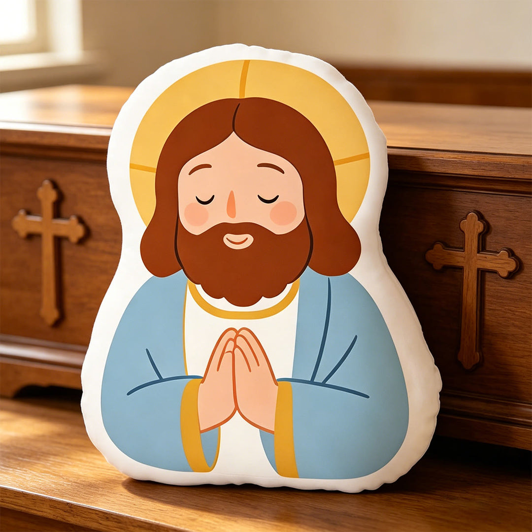 Christianartworkshop Coussin Halo Notre-Dame tenant l'agneau : emblème de tendresse maternelle et de douce bénédiction - image 7