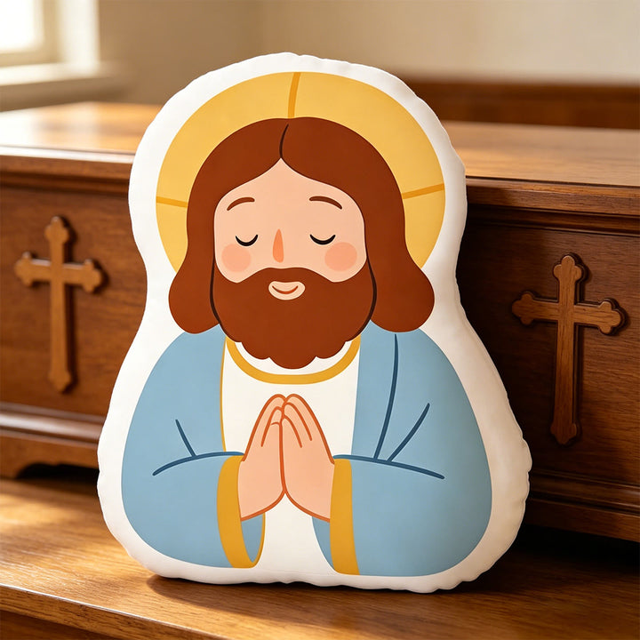 Christianartworkshop Coussin Halo Notre-Dame tenant l'agneau : emblème de tendresse maternelle et de douce bénédiction - image 7